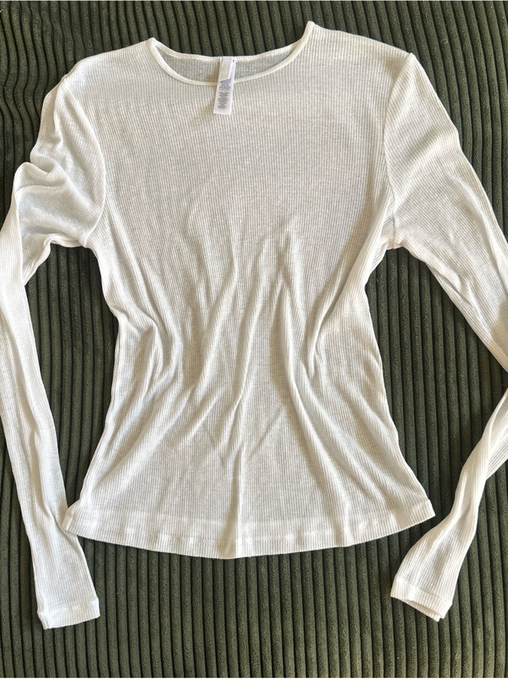Skims Ribbed Long-Sleeve Crewneck Top - White